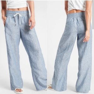 Athleta Cabo Linen Wide Leg Pants Beachy Lightweight Blue Size 8